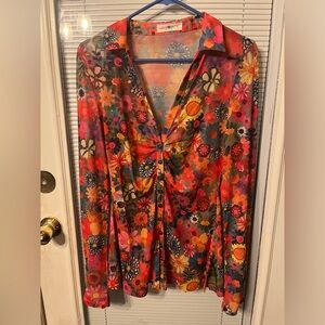 Natural Life Carina Mesh Top Bright Red Pink Sz L